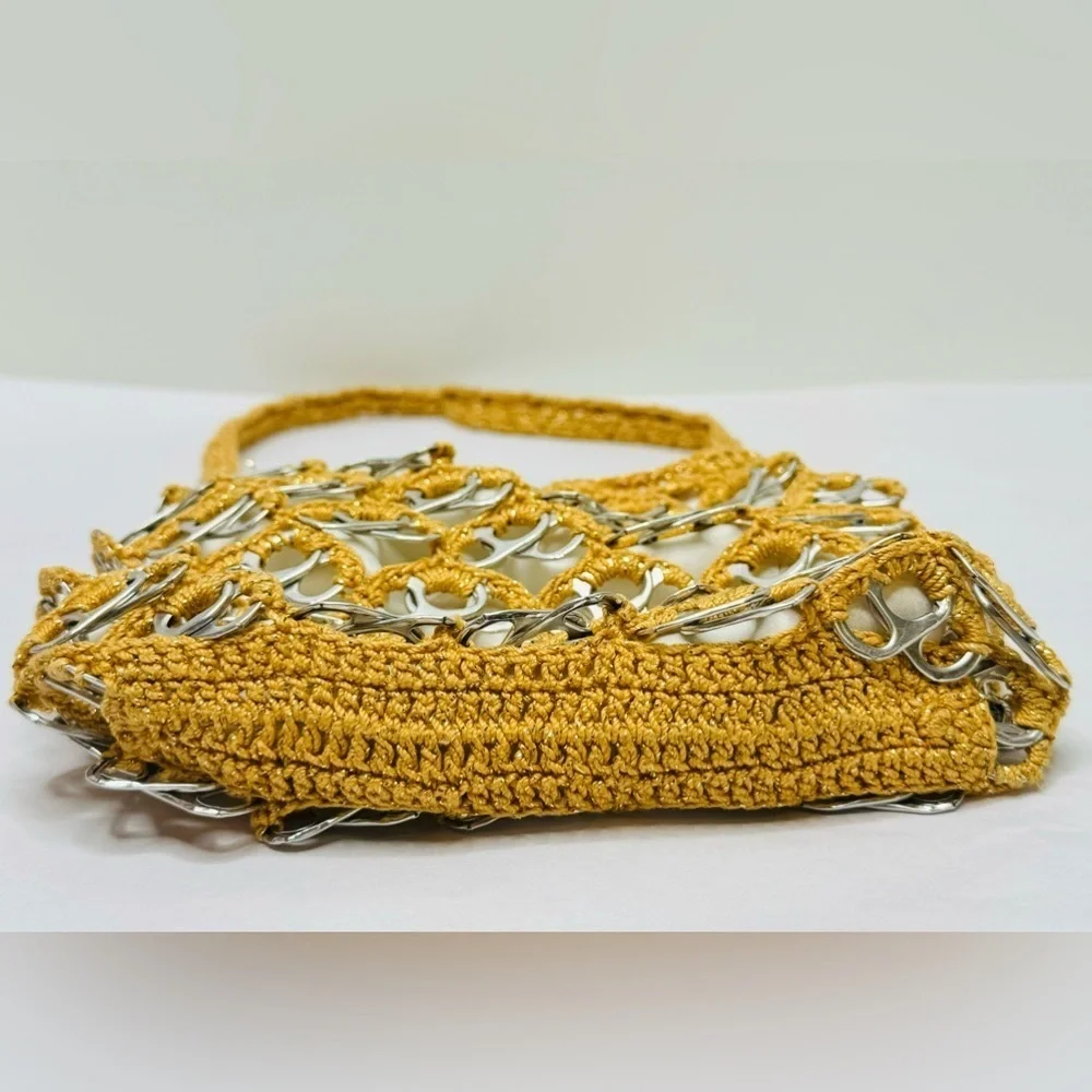 Handmade Crochet‎ Gold Brown Handbag Purse Art with Recycled Soda Pop Tabs